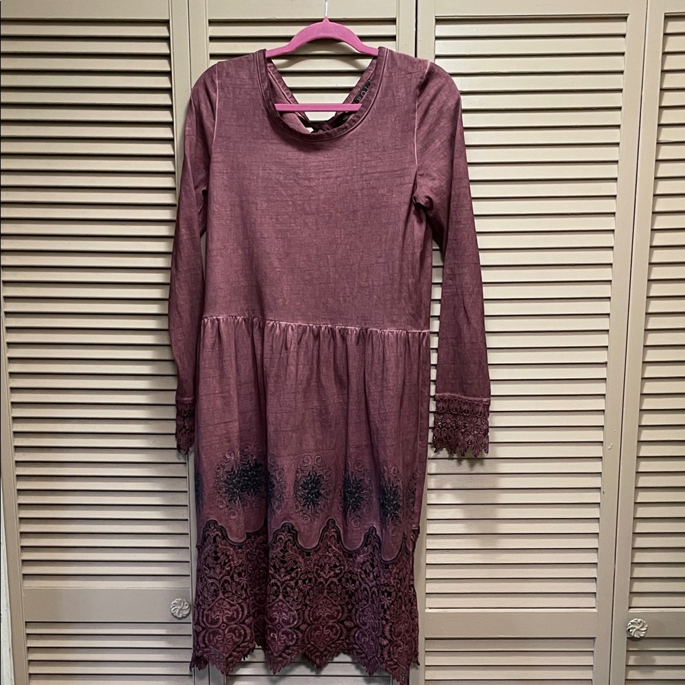 POL Ladies Dress with Lace Trim - Mauve